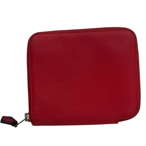 Hermès Silk’In Compact Zip-Around Wallet — Rouge Leather & Vibrant Silk Lining - Picture 1 of 6